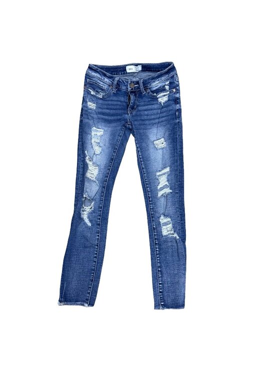 BKE Denim - BKE Stella Slim Fit Low Rise Ankle Skinny Distressed Jeans Size 25 Blue Denim